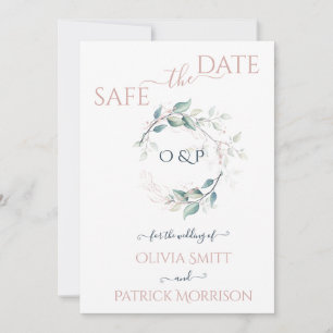 Watercolor sage green eucalyptus with rose gold I Invitation