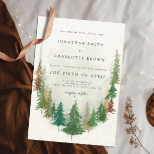 Watercolor Sage Green Forest Rustic Wedding Invitation