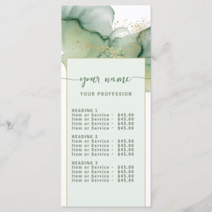 Watercolor Sage green gold Price List Menu
