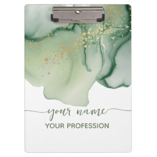 Watercolor Sage Green Gold Your name & Profession Clipboard