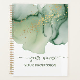 Watercolor Sage Green Gold Your name & Profession Planner