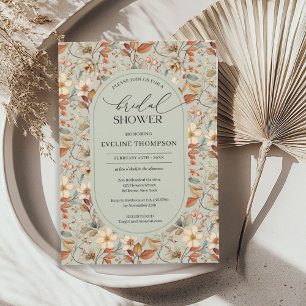 Watercolor sage green ivory wildflowers arch invitation