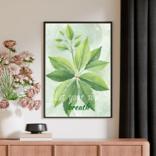Watercolor Sage Green Leaves Botanical  Poster