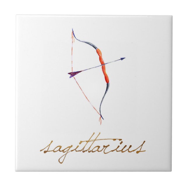 Watercolor Sagittarius Bow & Arrow Ceramic Tile (Front)