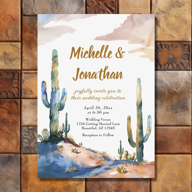 Watercolor Saguaro Cactus Desert Wedding Invitation (Front - Watercolor Saguaro Cactus Desert Wedding Invitation)
