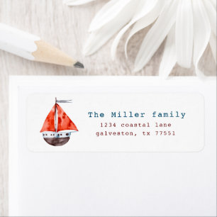 Watercolor Sail Boat Red And Blue Return Address Label