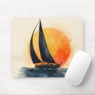 Watercolor Sailboat at Sunset Mouse Pad