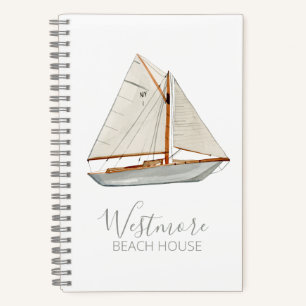 Watercolor Sailboat Beach House Notebook