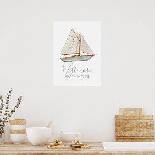 Watercolor Sailboat Beach House Poster