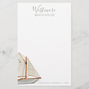 Watercolor Sailboat Beach House Stationery