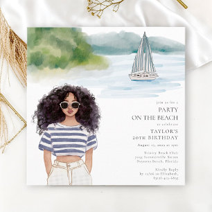 Watercolor Sailboat Beach Party Birthday Invitation
