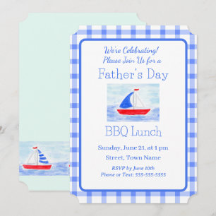 Watercolor Sailboat Blue Check FATHERS DAY Invitation