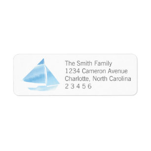 Watercolor Sailboat Blue Return Address Label