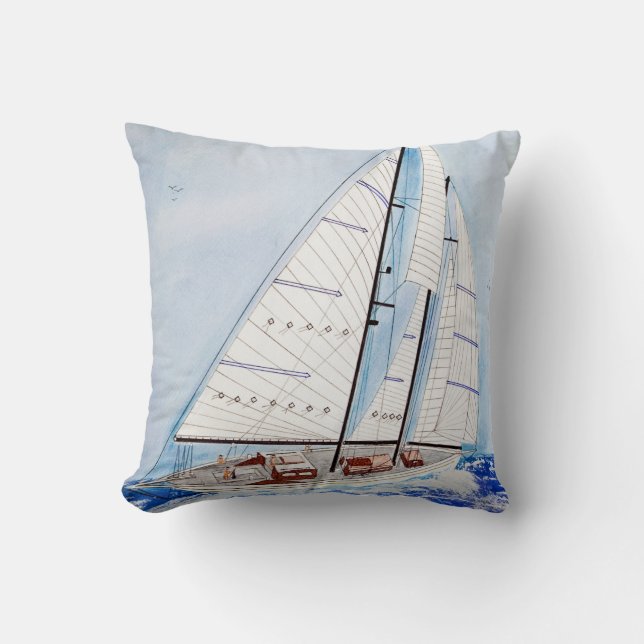 watercolor sailboat cushion (Front)