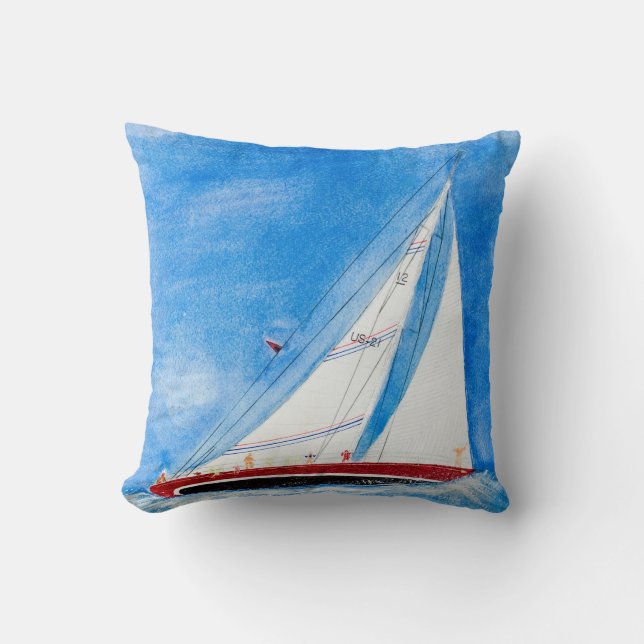 watercolor sailboat cushion (Front)