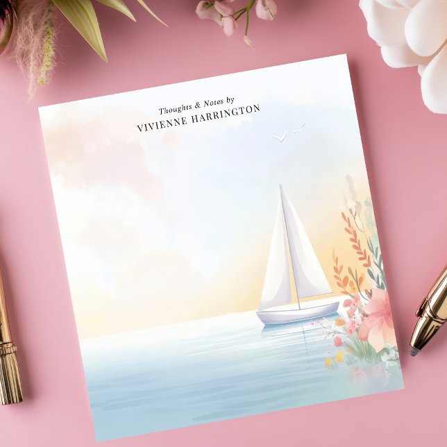 Watercolor Sailboat Floral Personalised Notepad (Creator Uploaded)