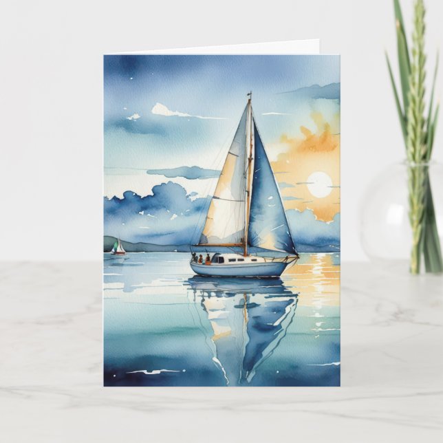 Watercolor Sailboat On a Lake for Sympathy Card (Front)