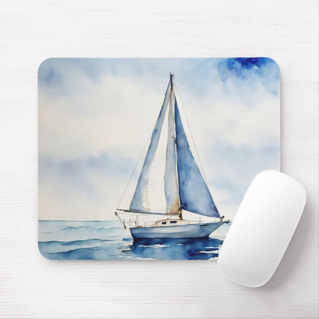 Watercolor Sailboat On Ocean Mouse Pad (With Mouse)