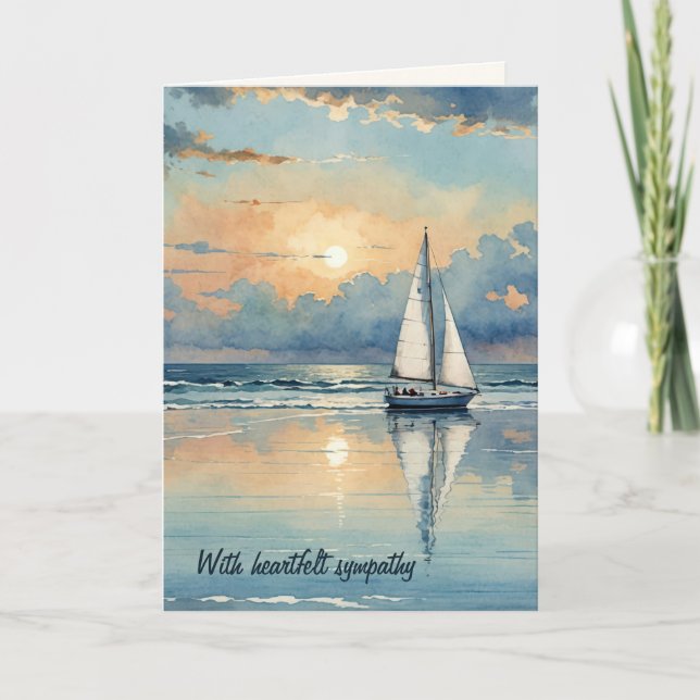 Watercolor Sailboat On Ocean Sympathy Card (Front)