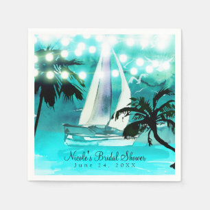 Watercolor Sailboat Palm Trees & String Lights Napkin