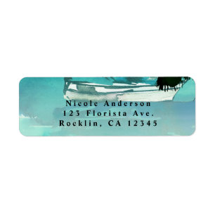 Watercolor Sailboat Palm Trees & String Lights Return Address Label