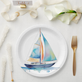 Watercolor Sailboat Paper Plate