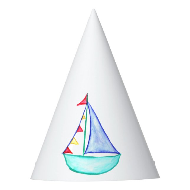 Watercolor Sailboat Party Hat (Front)