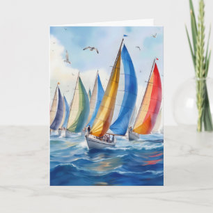 Watercolor Sailboat Race With Spinnakers Card