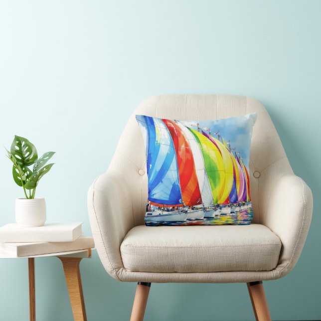 Watercolor Sailboat Regatta Cushion (Chair)