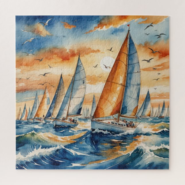 Watercolor Sailboat Regatta Jigsaw Puzzle (Vertical)