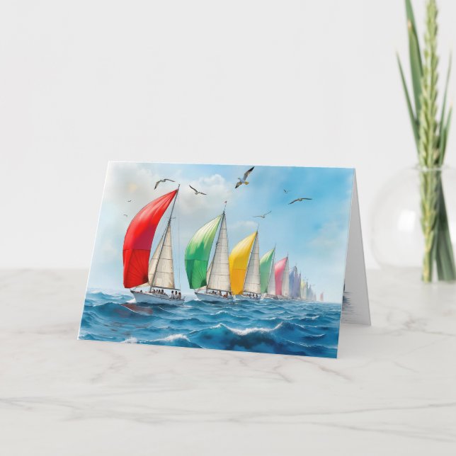 Watercolor Sailboat Regatta Sympathy Card (Front)