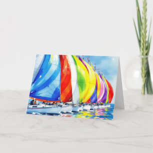 Watercolor Sailboat Regatta Thinking of You Card