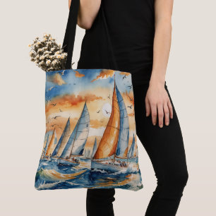 Watercolor Sailboat Regatta Tote Bag