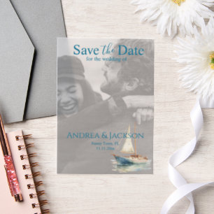Watercolor Sailboat Save the Date Vellum Invitations