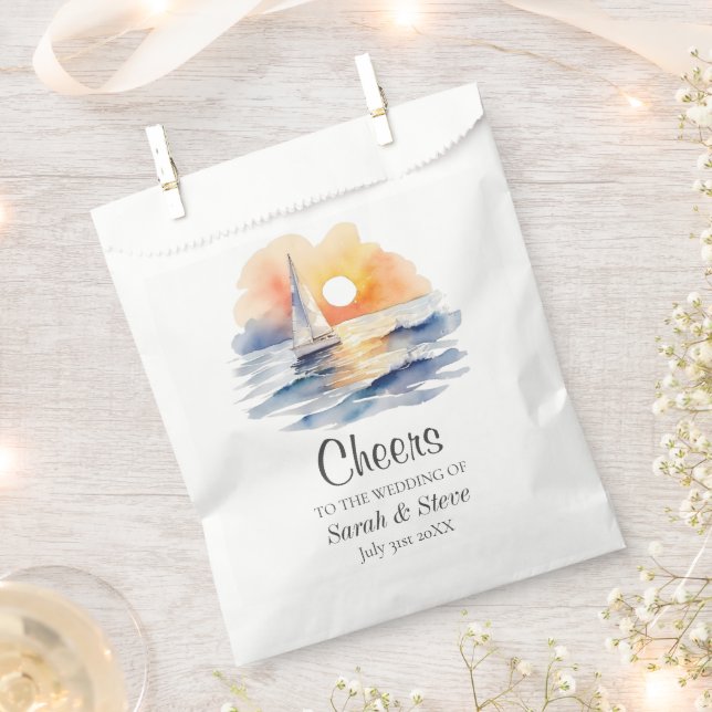 Watercolor Sailboat Sunset Seascape Wedding Favour Bag (Clipped)