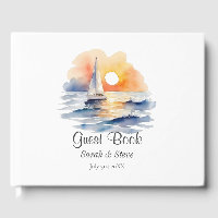 Watercolor Sailboat Sunset Seascape Wedding