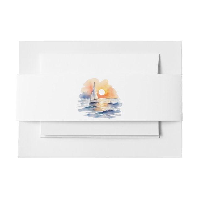 Watercolor Sailboat Sunset Seascape Wedding Invitation Belly Band (Front Example)