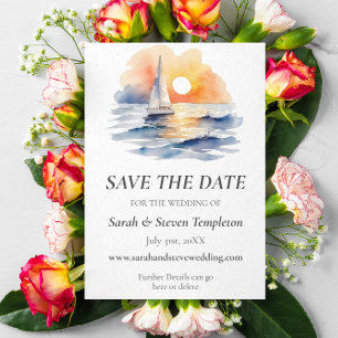 Watercolor Sailboat Sunset Seascape Wedding  Save The Date