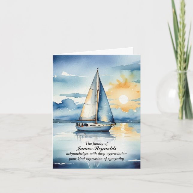 Watercolor Sailboat Sympathy Thank You Card (Front)