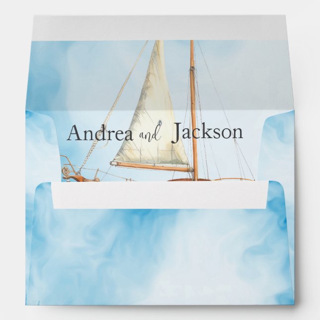 Watercolor Sailboat Wedding Envelope (Back (Bottom))