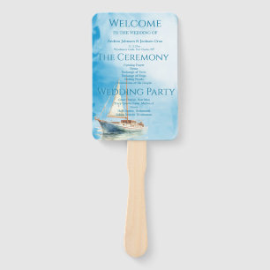 Watercolor Sailboat Wedding Program Hand Fan