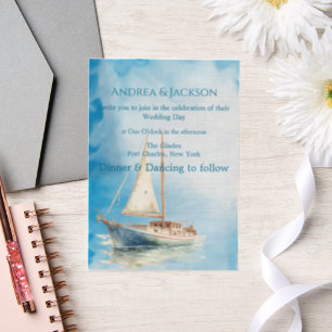 Watercolor Sailboat Wedding  Vellum Invitations