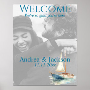 Watercolor Sailboat Wedding Welcome Photo Poster