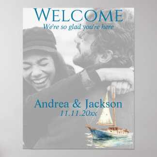 Watercolor Sailboat Wedding Welcome Photo Poster