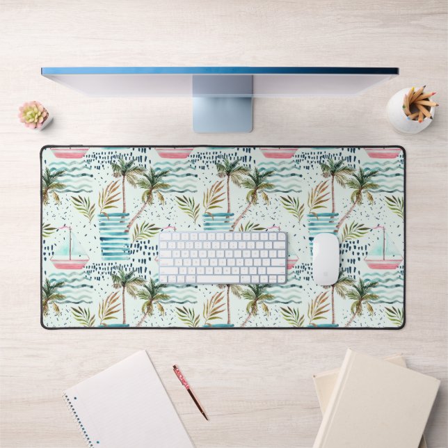 Watercolor Sailboat with Palm Tree Pattern 2 Desk Mat (Office 1)