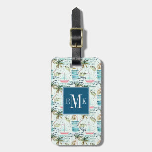 Watercolor Sailboat with Palm Tree Pattern Luggage Tag