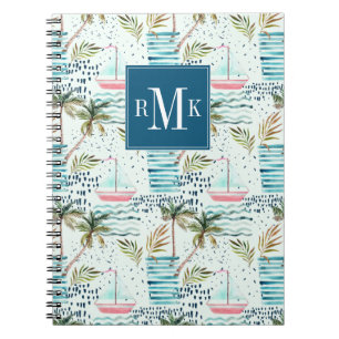 Watercolor Sailboat with Palm Tree Pattern Notebook