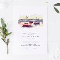Watercolor Sailboats Harbour Ocean Rehearsal Dinne