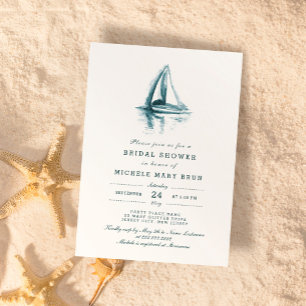 Watercolor Sailing Boat Bridal Shower Invite