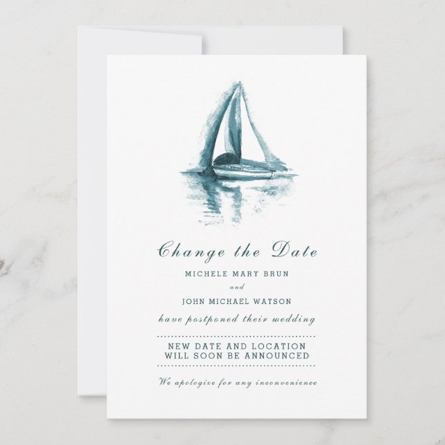 Watercolor Sailing Boat Change the Date Card (Front)